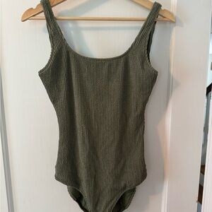 Aerie Green One Piece Swimsuit Ribbed Scoop Neck | Size M Long
